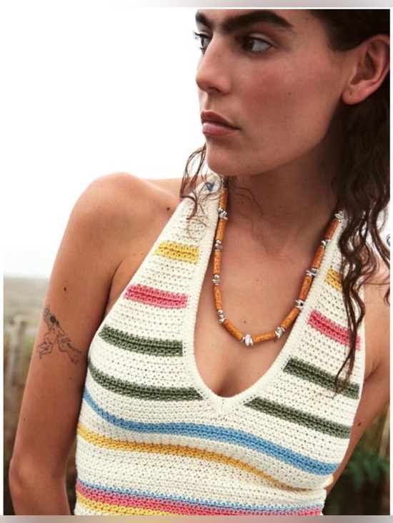 Zara Tops - ZARA Crochet Stripe Halter Crop Top - Cream and Pastel Stripes size medium